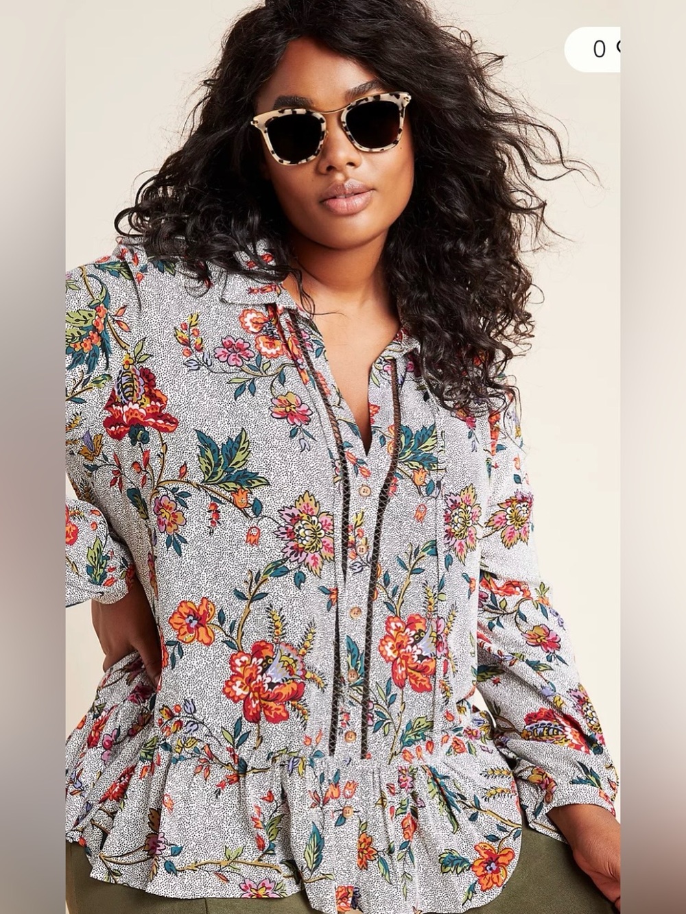 Maeve Janie Flounce Floral Peplum Button-Up Blouse — 6
